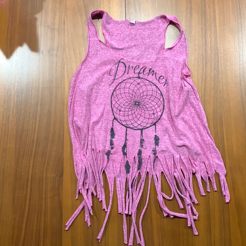 Dreamer fringe tank top in heather pink/red